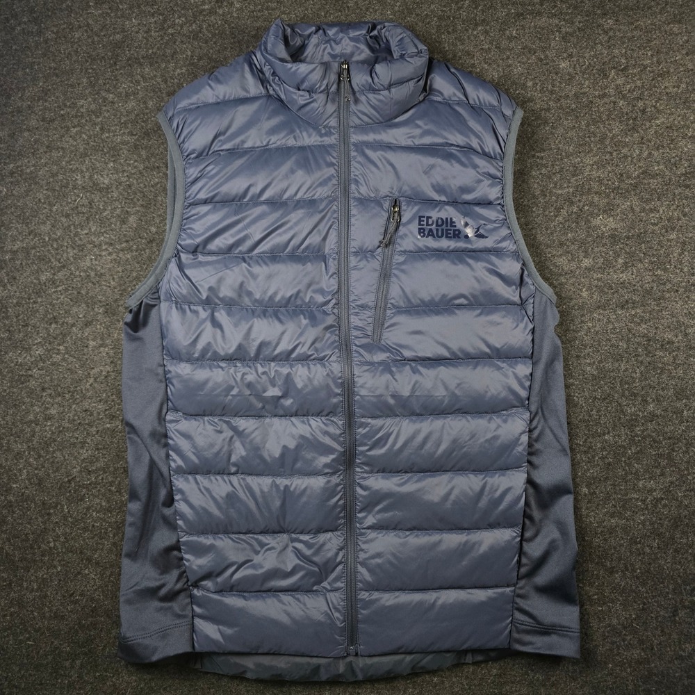 Eddie Bauer Down 550 Insulated Puffer Vest Navy Blue Full Zip Pockets Mens Small